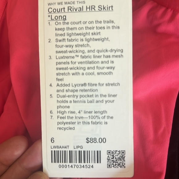 NWT Lululemon Court Rival HR Skirt Long SZ 6 - Picture 12 of 12